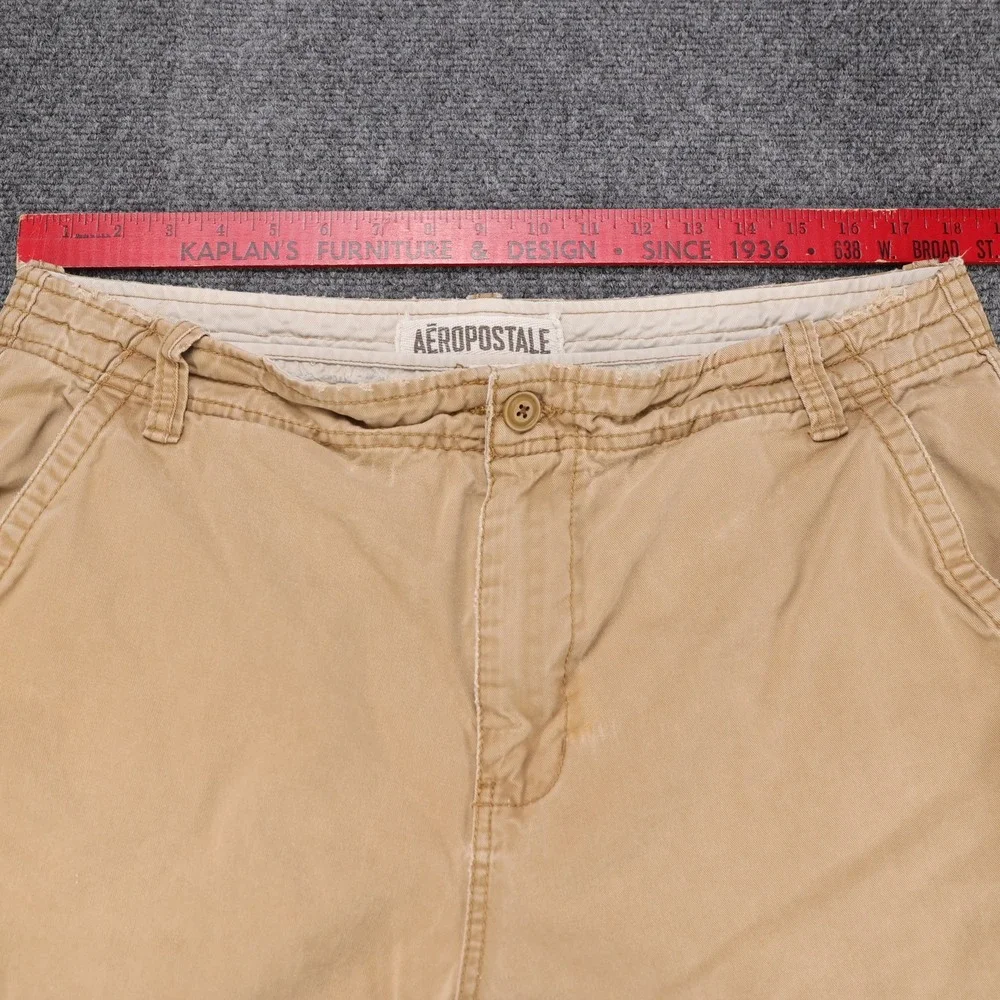Aeropostale Mens Tan Khaki Chino Shorts Size 36 Cotton Flat Front Casual Summer